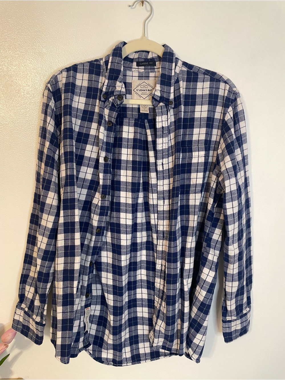 Blue and white flannel button up St John’s Bay size medium classic